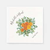 オレンジ結婚バラフローラモダン スタンダードカクテルナプキン (正面)