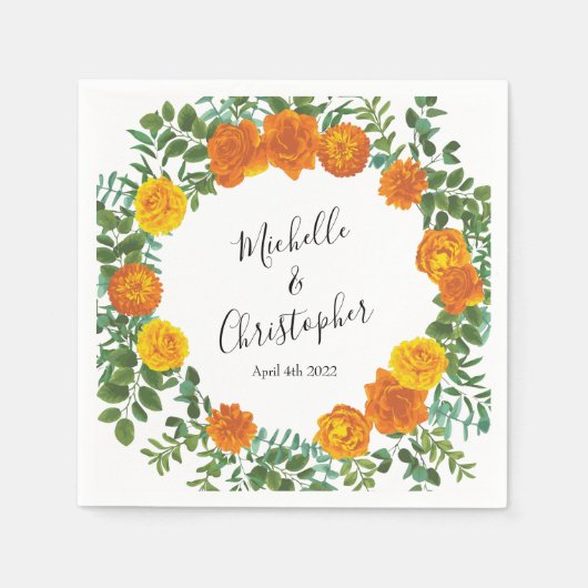 オレンジ結婚バラフローラモダン スタンダードカクテルナプキン (正面)