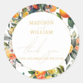 オレンジ結婚フルーツパーソナライズされたさん ラウンドシール (正面)