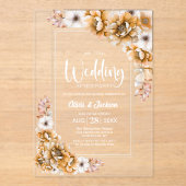 オレンジ結婚フローラの後パーティー アクリル招待状 (正面)