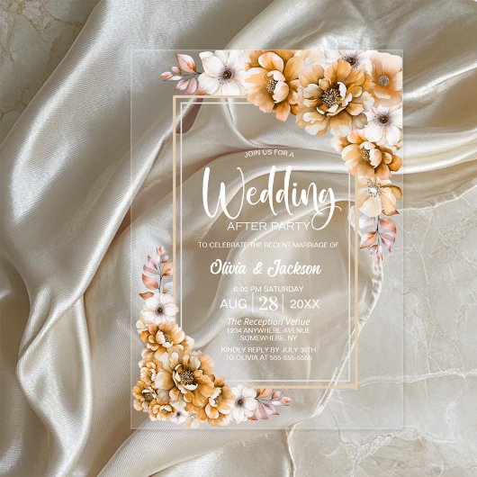 オレンジ結婚フローラの後パーティー アクリル招待状