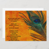 オレンジ結婚式の孔雀の羽 招待状 (正面/裏面)