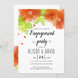 オレンジ結婚色の花の係合パーティー 招待状