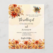 オレンジ結婚色の花模様は予算招待状 (正面)