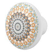 オレンジ絵を描とグレーのメダリオンパターン セラミックノブ (右)