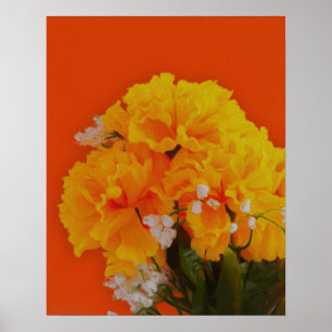 オレンジ絵を描に黄色の花 ポスター