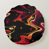 オレンジ絵画とブラックの重力ゼロの抽象芸術 ラウンドクッション (裏面)