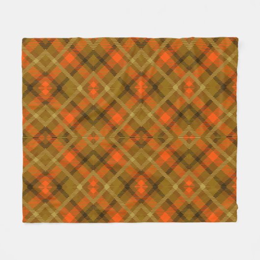 オレンジ緑のモダンタータンチェック格子模様チェック フリースブランケット (正面(横))