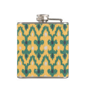 オレンジ緑の幾何学的イカット装飾模様 フラスク (裏面)