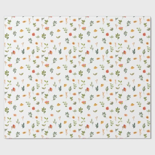 オレンジ緑の花の植物性ギフト包装紙 ラッピングペーパー (フラット)