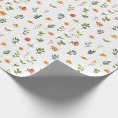 オレンジ緑の花の植物性ギフト包装紙 ラッピングペーパー (角)