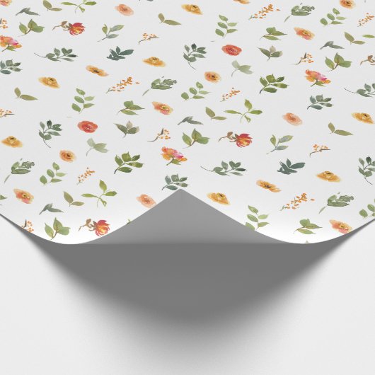 オレンジ緑の花の植物性ギフト包装紙 ラッピングペーパー (角)