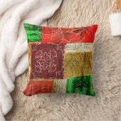 オレンジ緑の金ゴールドパッチワークヴィンテージファブリックのパターン クッション (ブランケット)