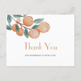 オレンジ緑葉の赤ちゃんシャワーありがとう ポストカード