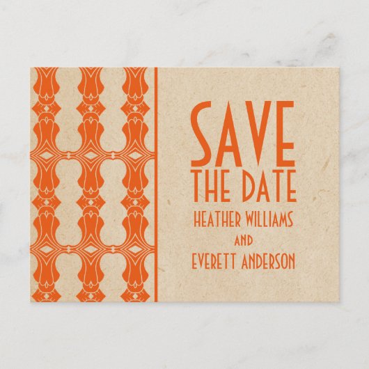 オレンジ縁ど色のアールデコ日付はがきを保存 案内ポストカード (正面)