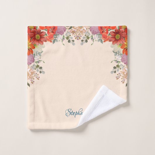 オレンジ縁ど色の背淡い色の景の部分フローラWa ウォッシュタオル (ウォッシュタオル)