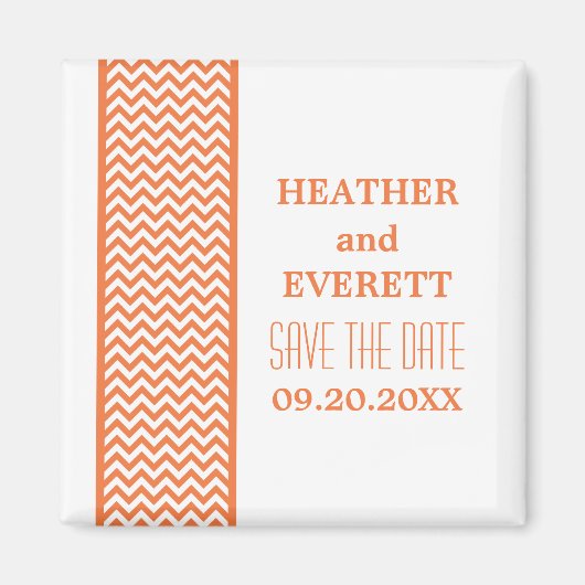 オレンジ縁ど色のChevron Save the Date Magnet マグネット (正面)