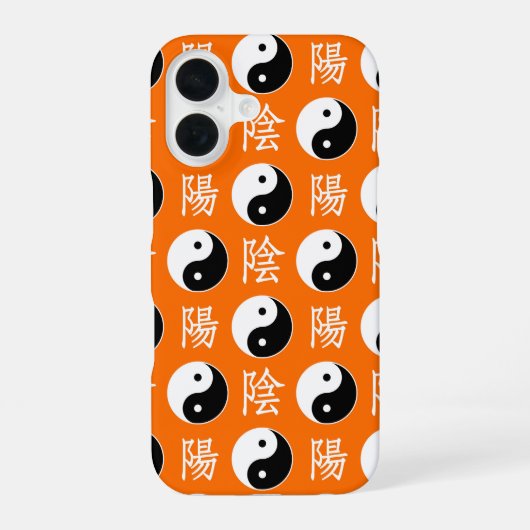 オレンジ背景の中国の陰陽パターン iPhone 16ケース (裏面)