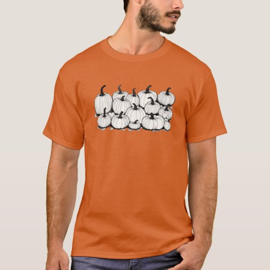 オレンジ背景の大きな白いカボチャ Tシャツ (正面)