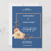 オレンジ自然バラフローラネイビーブルー結婚ズ 招待状 (正面)