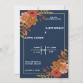 オレンジ自然バラフローラネイビーブルー結婚ズ 招待状 (正面)