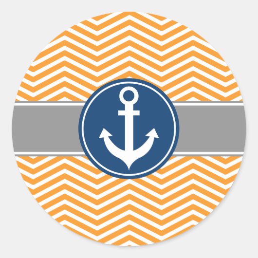 オレンジ航海のいかりシェブロン ラウンドシール (正面)