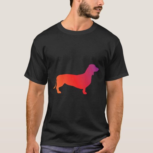 オレンジ色から紫のグラデーションのDachshund Tシャツ (正面)