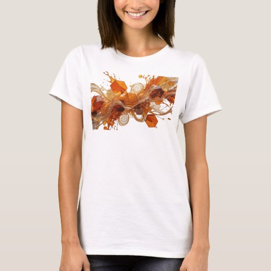 オレンジ色が映えるオレンジキューブと液状の飛沫 Tシャツ (正面)