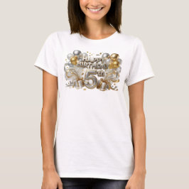 オレンジ色でウィットに富んだHAPPY+BIRTHDAY+5THの3Dテキストアート Tシャツ