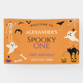 オレンジ色でハロウィンのお誕生日おめでとう!初ハロウィンお祝い 横断幕 (横)