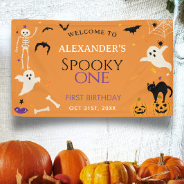 オレンジ色でハロウィンのお誕生日おめでとう!初ハロウィンお祝い 横断幕