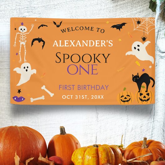 オレンジ色でハロウィンのお誕生日おめでとう!初ハロウィンお祝い 横断幕