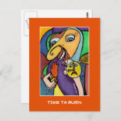 オレンジ色で燃える時間 – タイムピース ポストカード (正面/裏面)