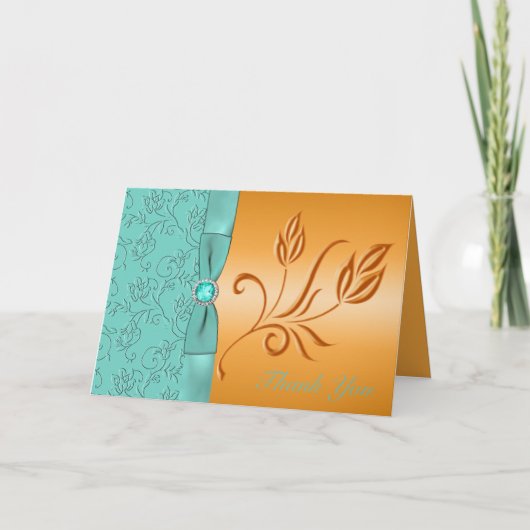 オレンジ色とアクアのジュエリーがあしらわれたサンキューカード サンキューカード (正面)