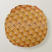 オレンジ色とオレンジ色の正方形と抽象芸術チェスのスロー ラウンドクッション (正面)