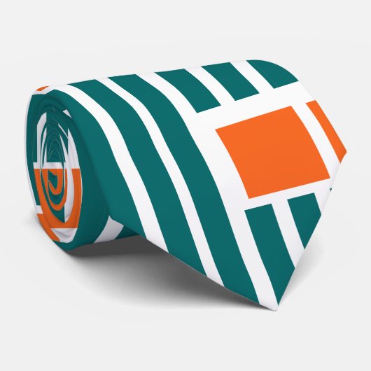 オレンジ色とティール(緑がかった色)の線とボックス ネクタイ (ロール)