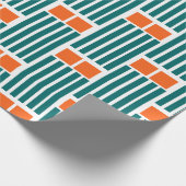 オレンジ色とティール（緑がかった色）の線とボックス ラッピングペーパー (角)