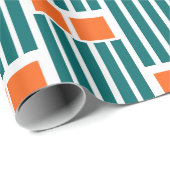 オレンジ色とティール(緑がかった色)の線とボックス ラッピングペーパー (ロールコーナー)