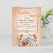 オレンジ色とパステル色と絵を描花付きdessi 招待状 (スタンド正面)