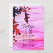オレンジ色とピンクのスワールがかった秋の葉のテーブル席リスト 招待状 (裏面)