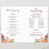 オレンジ色とピンクの秋の花の結婚式プログラムブックレット チラシ (裏面)