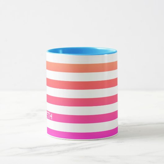オレンジ色とピンク色のサンセットグラディエントストライプ マグカップ (中央)