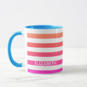 オレンジ色とピンク色のサンセットグラディエントストライプ マグカップ (左)