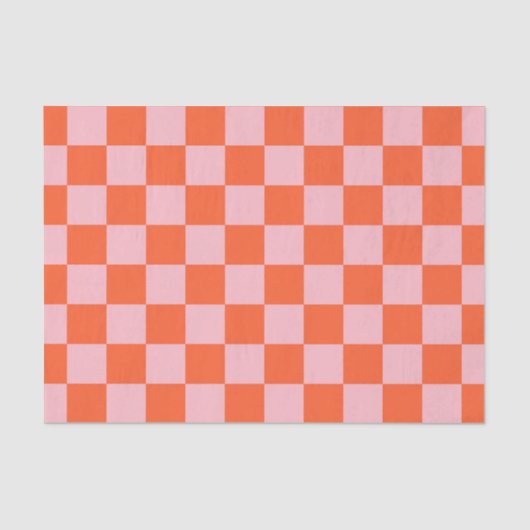 オレンジ色とピンク色のチェッカーボードパターン 薄葉紙 (正面)
