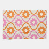オレンジ色とピンク色の花をレトロOgeeに キッチンタオル (横)