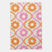 オレンジ色とピンク色の花をレトロOgeeに キッチンタオル (縦)