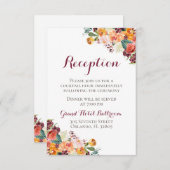 オレンジ色とマルーンの秋の花の結婚式の受付カード エンクロージャーカード (正面/裏面)