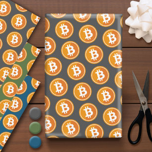 オレンジ色と灰色の緑の青のBitcoinアイコン ラッピングペーパーシート