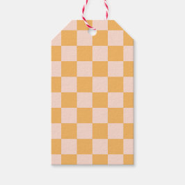 オレンジ色と無漂白シルクチェッカーボード ギフトタグ