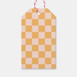 オレンジ色と無漂白シルクチェッカーボード ギフトタグ